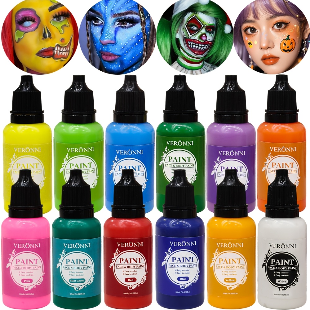 검은색과 흰색 페이스 페인트 2병 세트, 페인트 브러시 - Cosplay Prop Paint 리뷰 및 가격